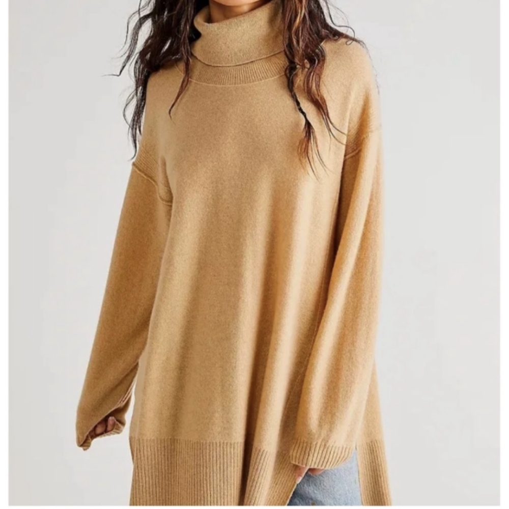 Cashmere Oversized Tunic Sweater XS Free People Camel Tan